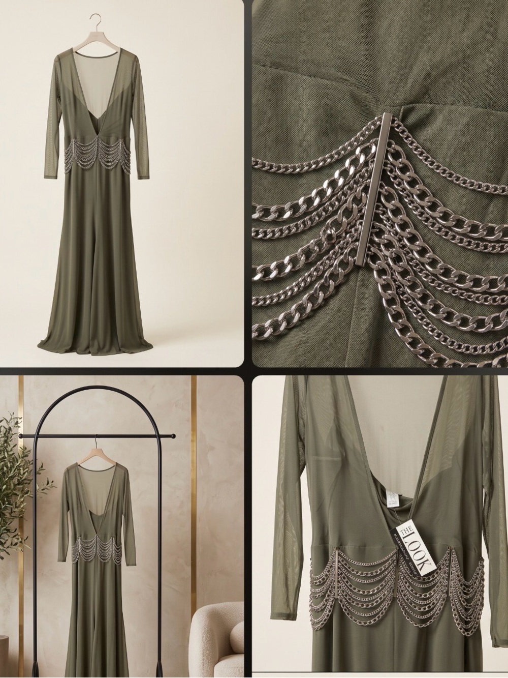 NWT Randolph Duke The Look gray maxi event party chain waist dress sz 1X